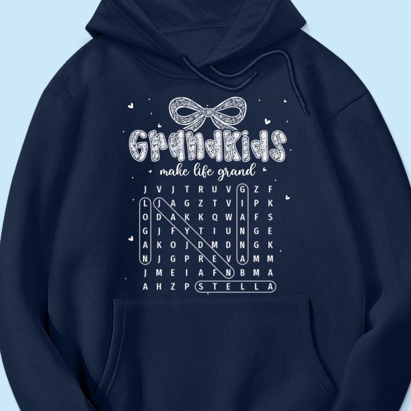 Lace Pattern Grandma Custom Grandkids Names Word Search Puzzle - Personalized Shirt - Gift For Grandma