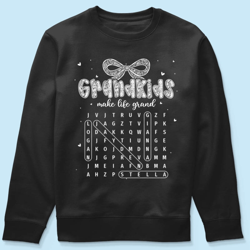 Lace Pattern Grandma Custom Grandkids Names Word Search Puzzle - Personalized Shirt - Gift For Grandma