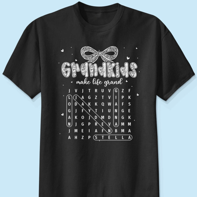 Lace Pattern Grandma Custom Grandkids Names Word Search Puzzle - Personalized Shirt - Gift For Grandma