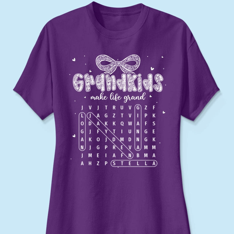 Lace Pattern Grandma Custom Grandkids Names Word Search Puzzle - Personalized Shirt - Gift For Grandma