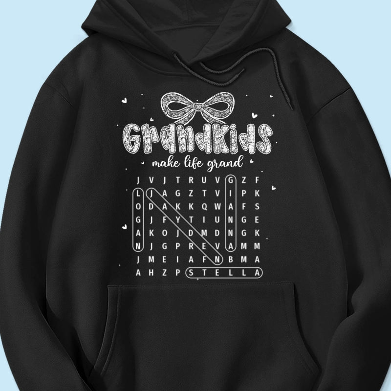 Lace Pattern Grandma Custom Grandkids Names Word Search Puzzle - Personalized Shirt - Gift For Grandma