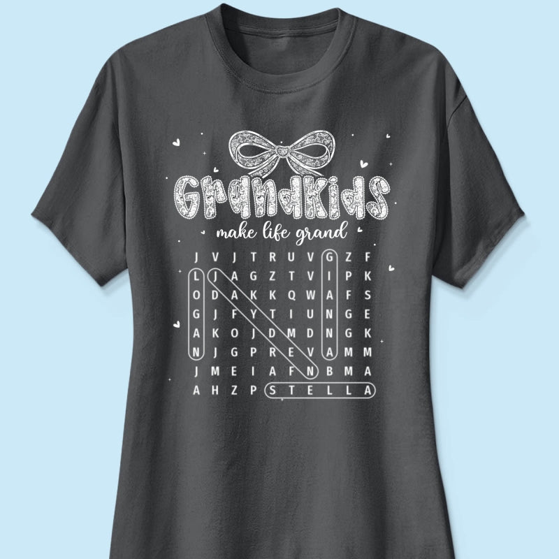 Lace Pattern Grandma Custom Grandkids Names Word Search Puzzle - Personalized Shirt - Gift For Grandma