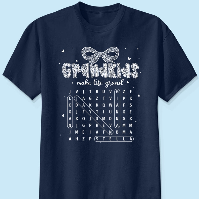 Lace Pattern Grandma Custom Grandkids Names Word Search Puzzle - Personalized Shirt - Gift For Grandma