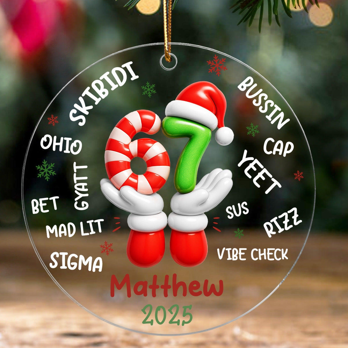 Custom Name Kid Slang Six Seven 3D Effect - Personalized Acrylic Ornament - 2025 Slang, Funny Teen Grandkid, Gen Alpha Christmas Gift