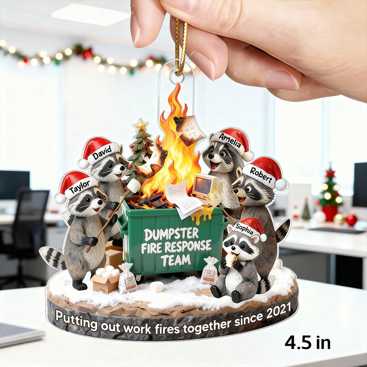 Dumpster Fire Response Team Funny Raccoons - Personalized Acrylic Ornament - Funny Gift For Coworkers, Work Besties