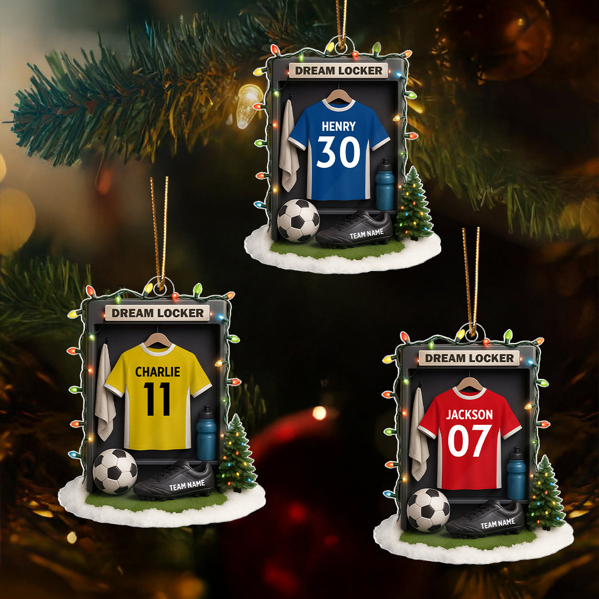 Soccer Jersey Dream Locker Festive Vibe - Personalized Acrylic Ornament - Christmas Gift for Sons, Daughters, Grandkids