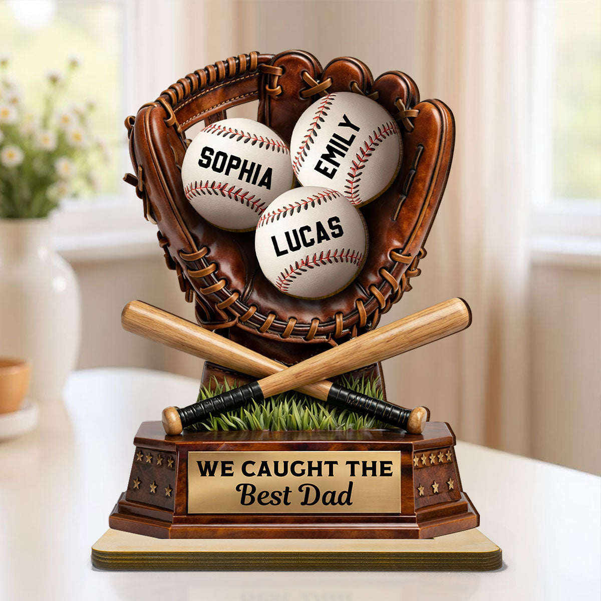 We Caught The Best Dad, Baseball Dad - Personalized 2-Layered Wooden Plaque -  Gift for Dad, Husband