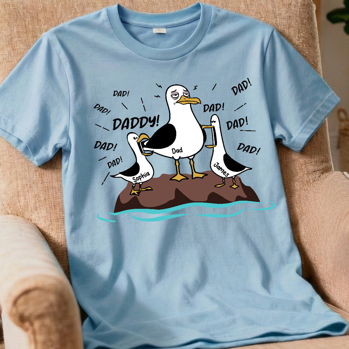 Seagull Dad! Dad! Dad! Tired Seagull & Kids Custom Name - Personalized Shirt - Funny Father's Day Gift For Dad, Husband