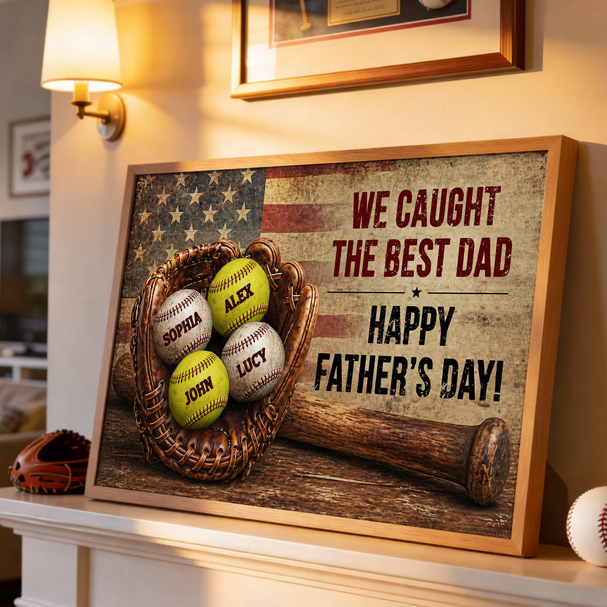 Baseball Gloves Nation Flag - Personalized Poster - Father's Day Gift for Husband, Dad