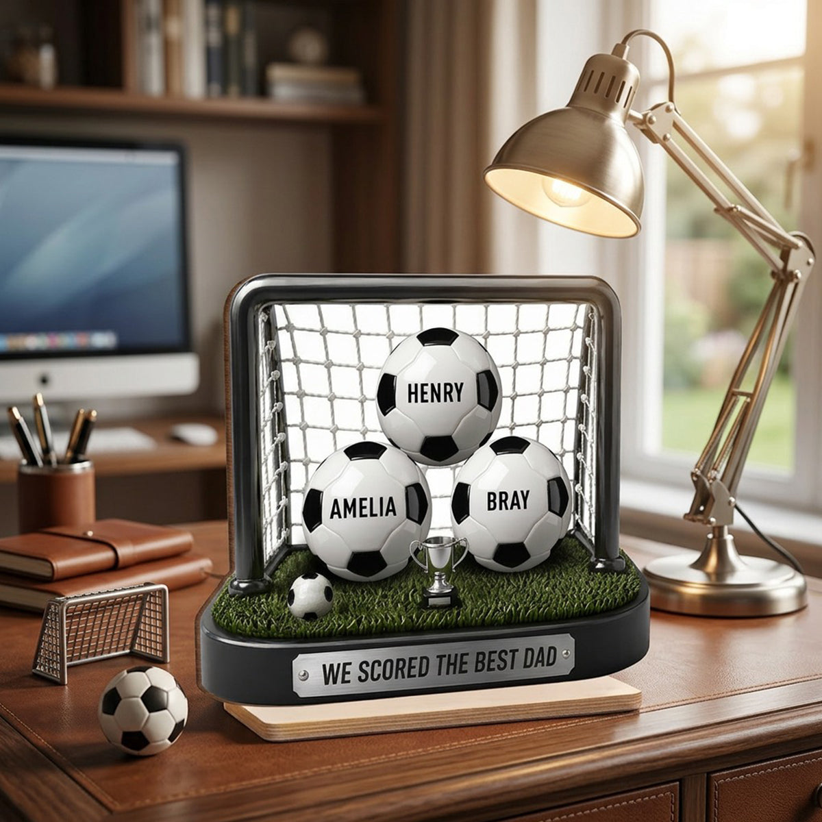 We Scored The Best Dad Soccer Goal - Personalized 2-Layered Wooden Plaque - Heartfelt Gift For Soccer Dad, Gift For Husband