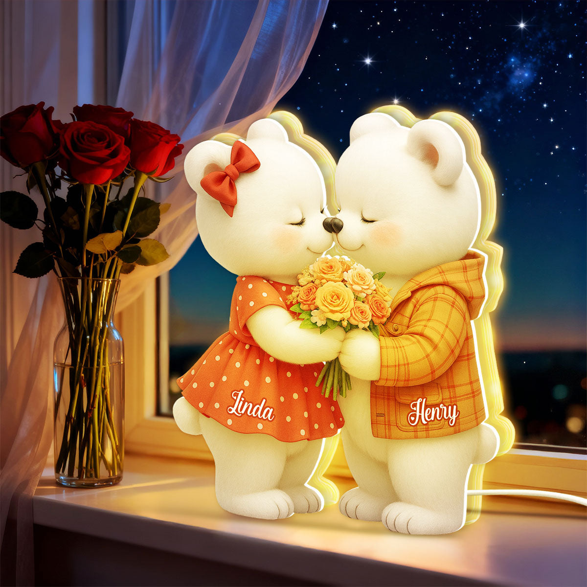 Loving Kissing Bear Couple - Personalized Light Box - Sentimental Gift for him, for her