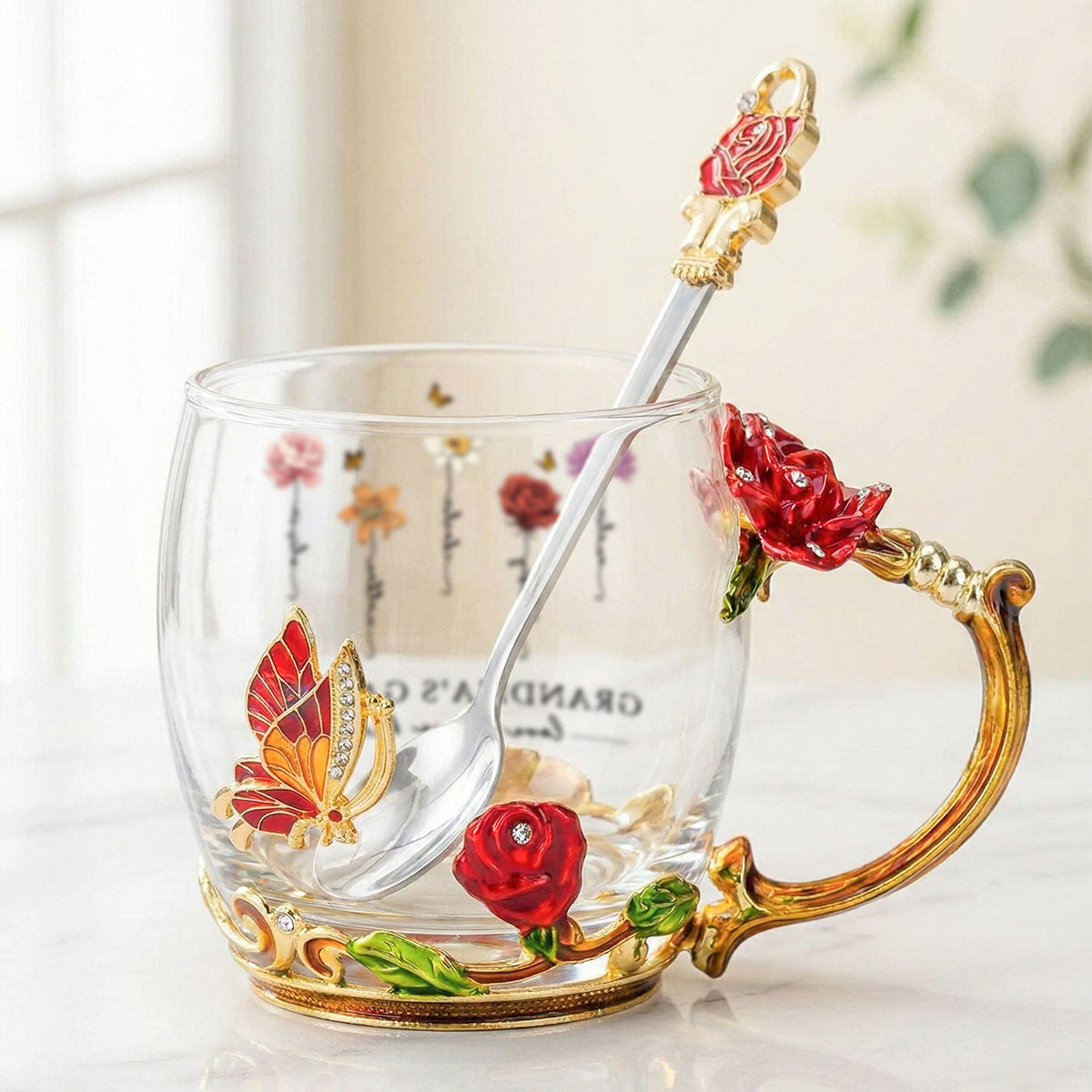 Grandma Garden Custom Birth Month Flowers - Personalized Enamel Flower Tea Cup - Gift For Grandma, Mom