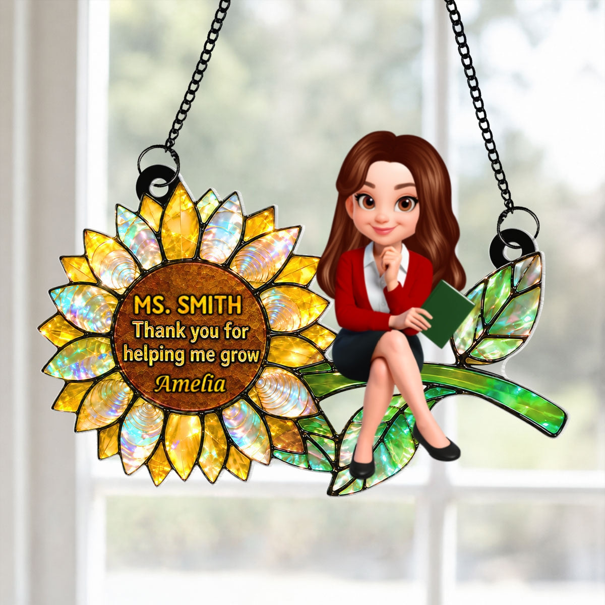 Thank You for Helping Me Grow Teacher - Personalized Acrylic Suncatcher - Teacher Appreciation Gift, End of School Year Gift