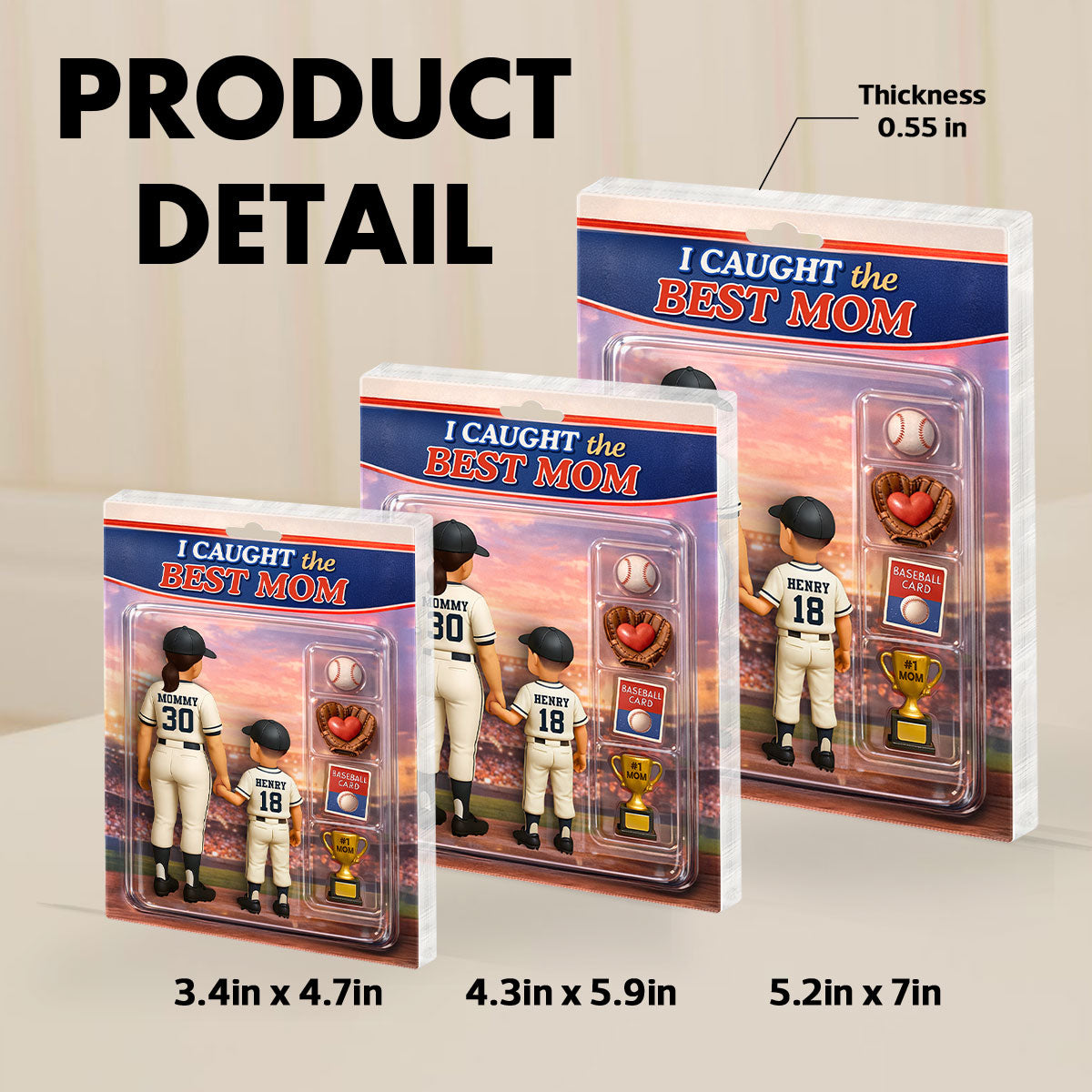Baseball We Caught the Best Mom Custom Action Figure - Personalized Acrylic Block Plaque - Heartfelt Gift for Mom