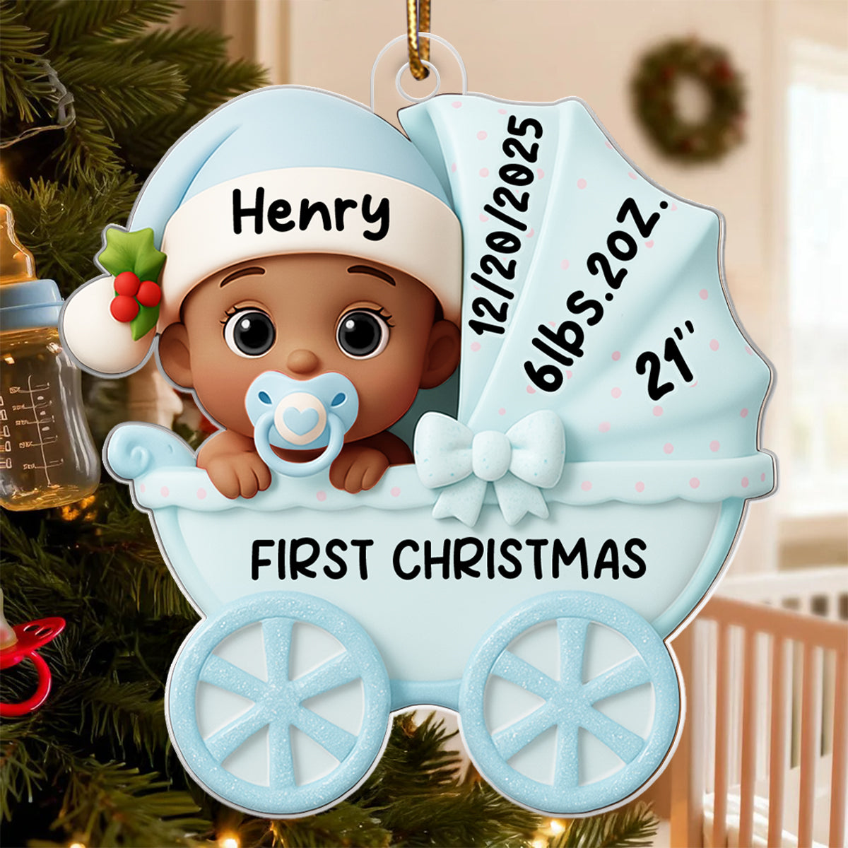 Baby Carriage First Christmas - Personalized Acrylic Ornament - Unique Christmas Gift For New Parents, Newborn Keepsake
