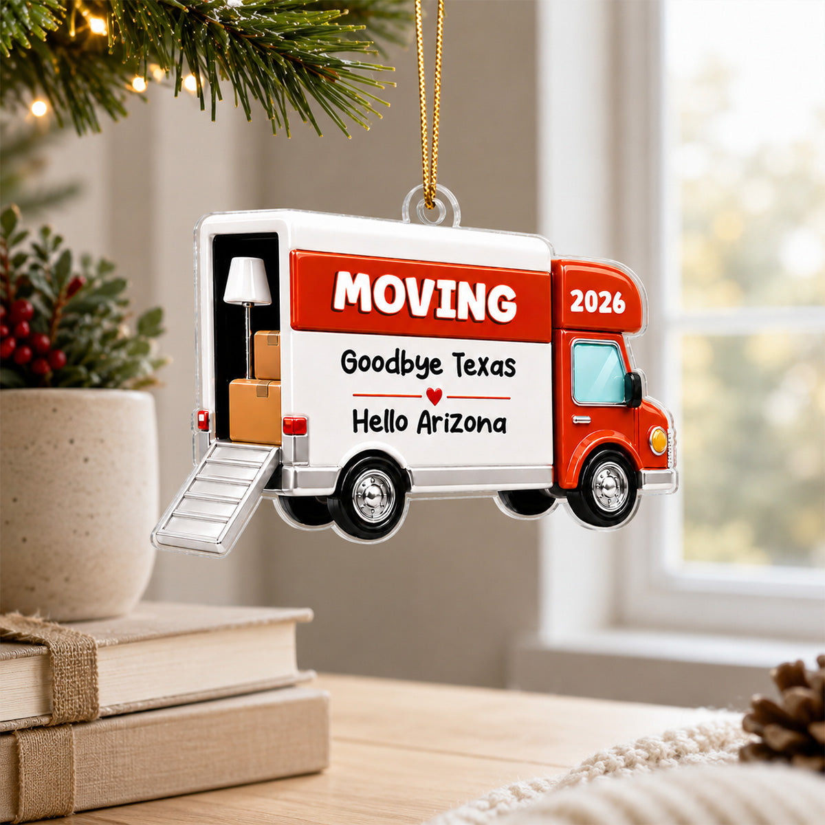 Moving Van New Home 2D Flat - Personalized Acrylic Ornament - 1st Home 1st Apartment Keepsake