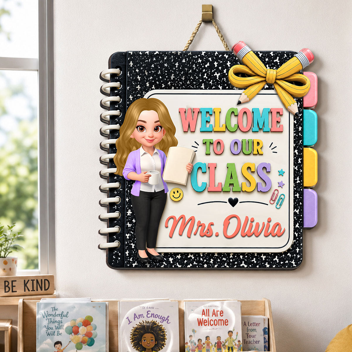 Notebook Teacher Welcome To Class - Personalized Wood Sign - Back To School Gift For Teacher, Classroom Decorations