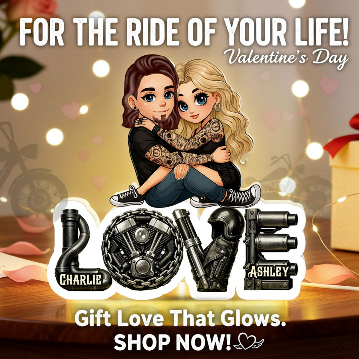 Biker Couple Together - Personalized Light Box - Gift For Bikers, Gift For Him, For Her