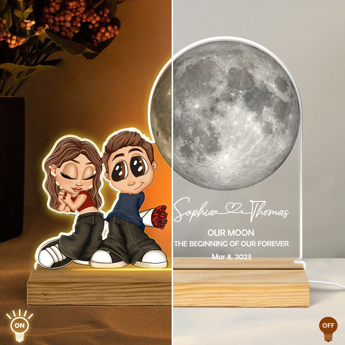 Y2K Couple Our Moon Custom Moon Phase - Personalized Acrylic Plaque LED Night Light