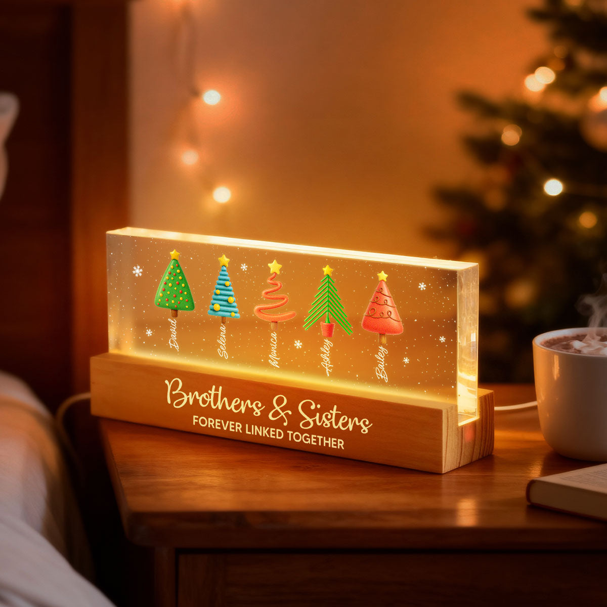 Brothers & Sisters Forever Linked Together - Personalized LED Night Light - Unique Christmas Gift For Brothers, Sisters, Siblings