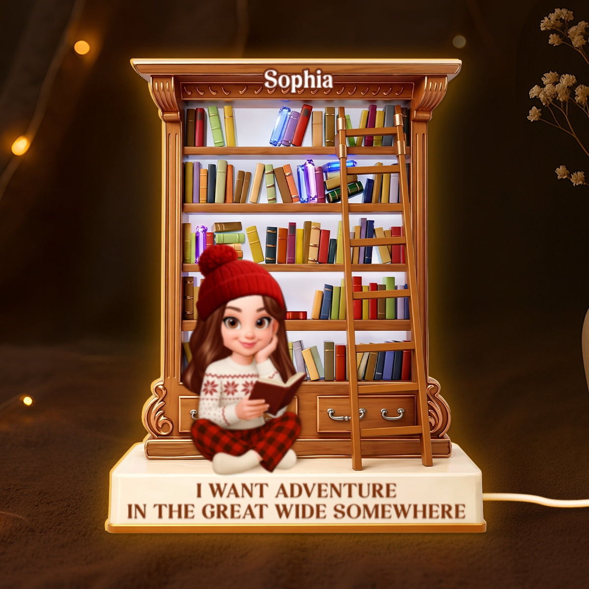I Want Adventure In The Great Wide Somewhere - Personalized Light Box - Gift for Book Lovers