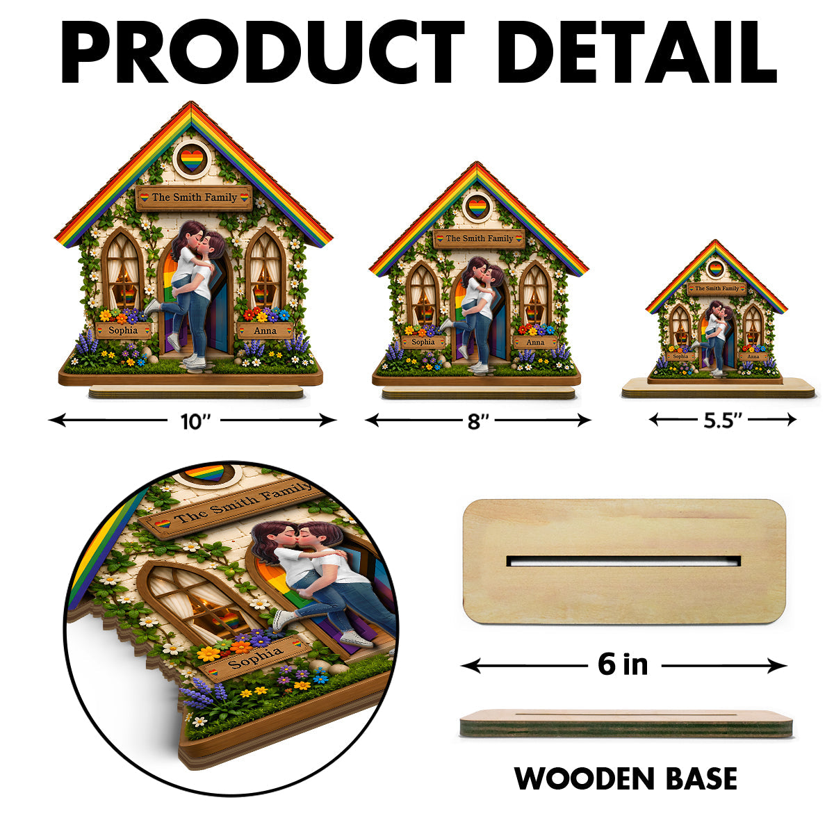 LGBT+ Family House Couple - Personalized 2-Layered Wooden Plaque - Gift For Couple, Happy Pride Month