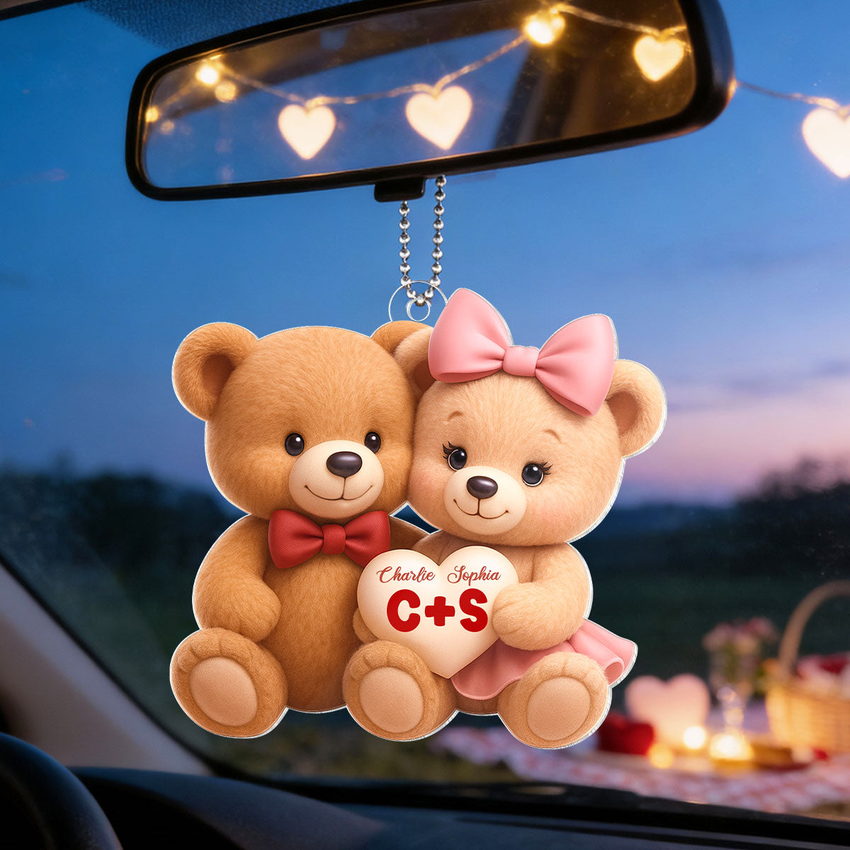 Loving Bear Couple - Personalized Acrylic Car Hanger - Valentine's Day Gift for him, for her