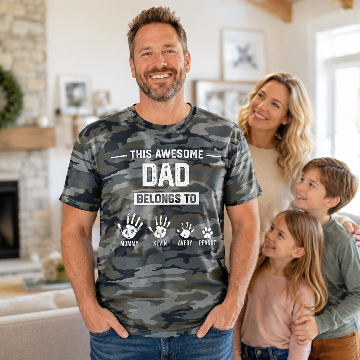 This Awesome Dad Grandpa Belongs To Hands Paws Camo Pattern - Personalized Shirt - Father's Day Gift For Husband, Dad, Grandpa
