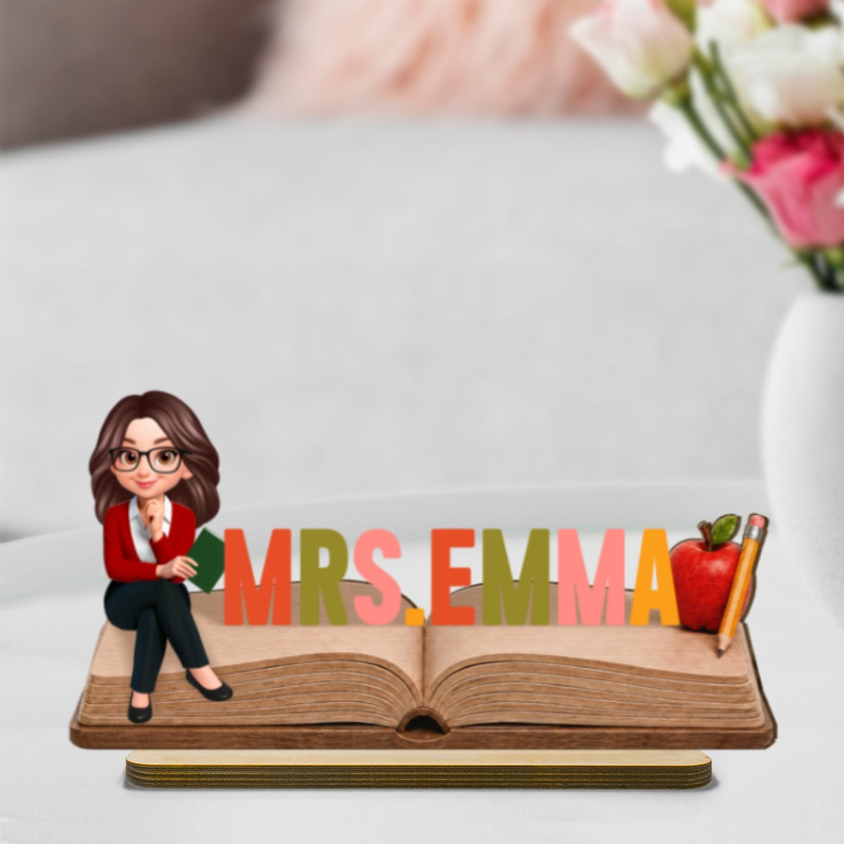 Open Book Teacher Name Sign - Personalized Wooden Plaque - Back To School Gift