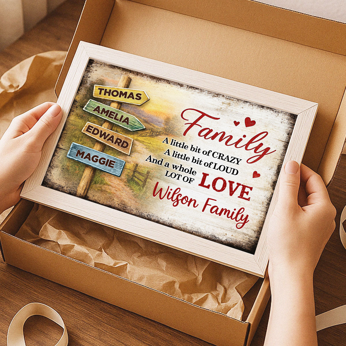 Family A Little Bit Crazy, A Whole Lot of Love - Personalized Poster - Sentimental & Timeless Gift for Parents or Grandparents, Heartwarming Home Decor