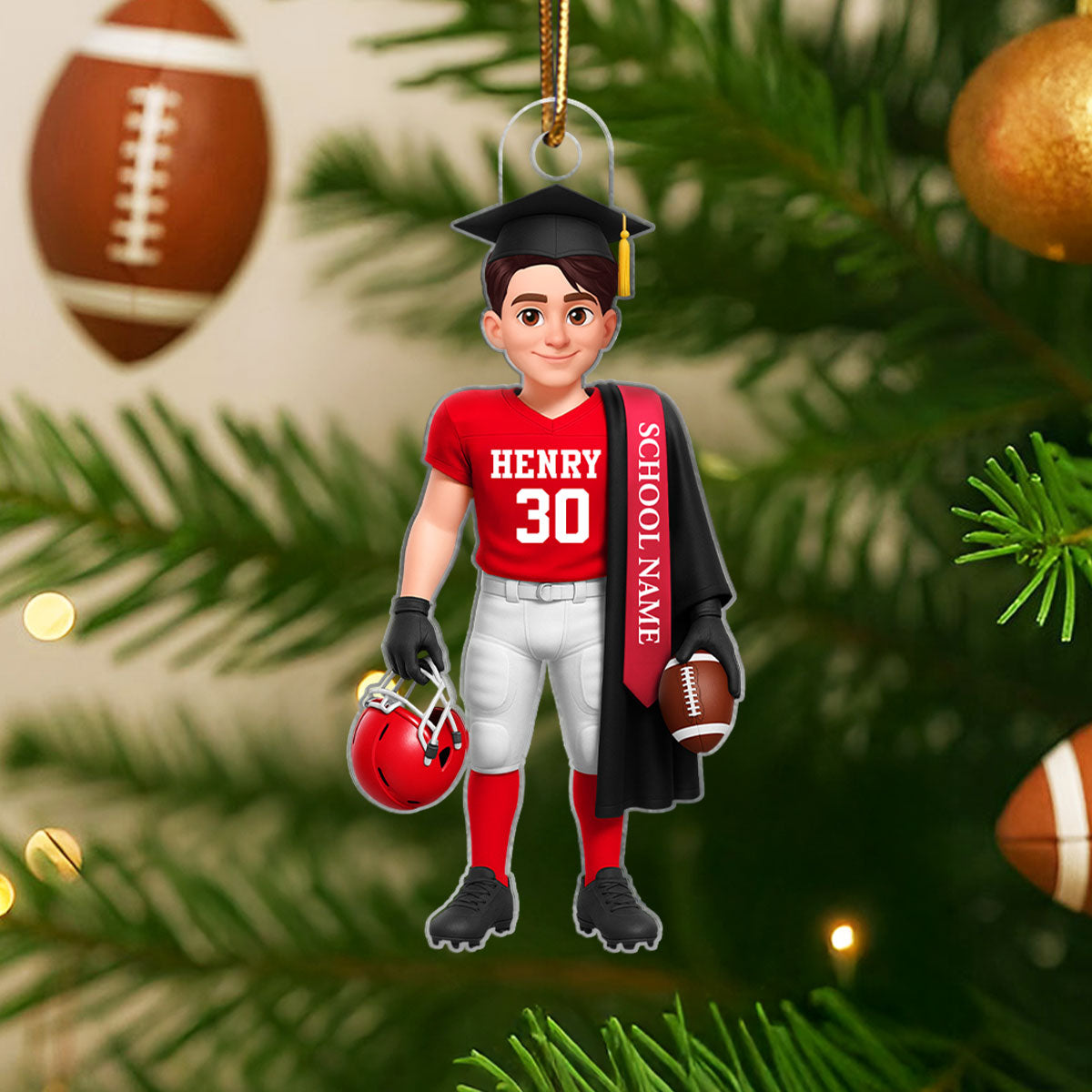 Football Boy 3D Effect Senior - Personalized Acrylic Ornament - Christmas Gift Graduation Gift