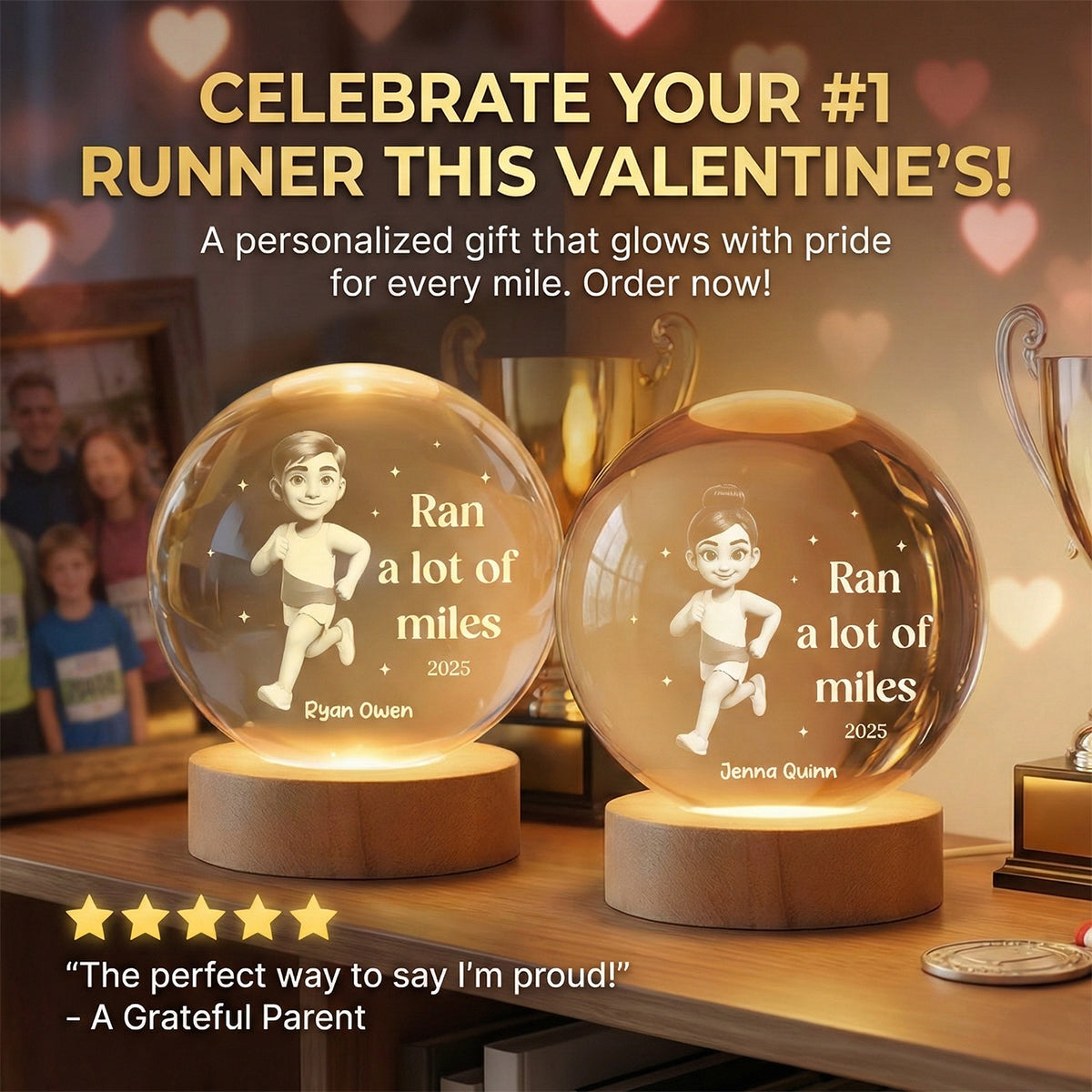 Ran A Lot Of Miles Running Boy Girl - Personalized Crystal Ball LED Night Light - Gift for Marathon Runner, Track Senior Night Gift