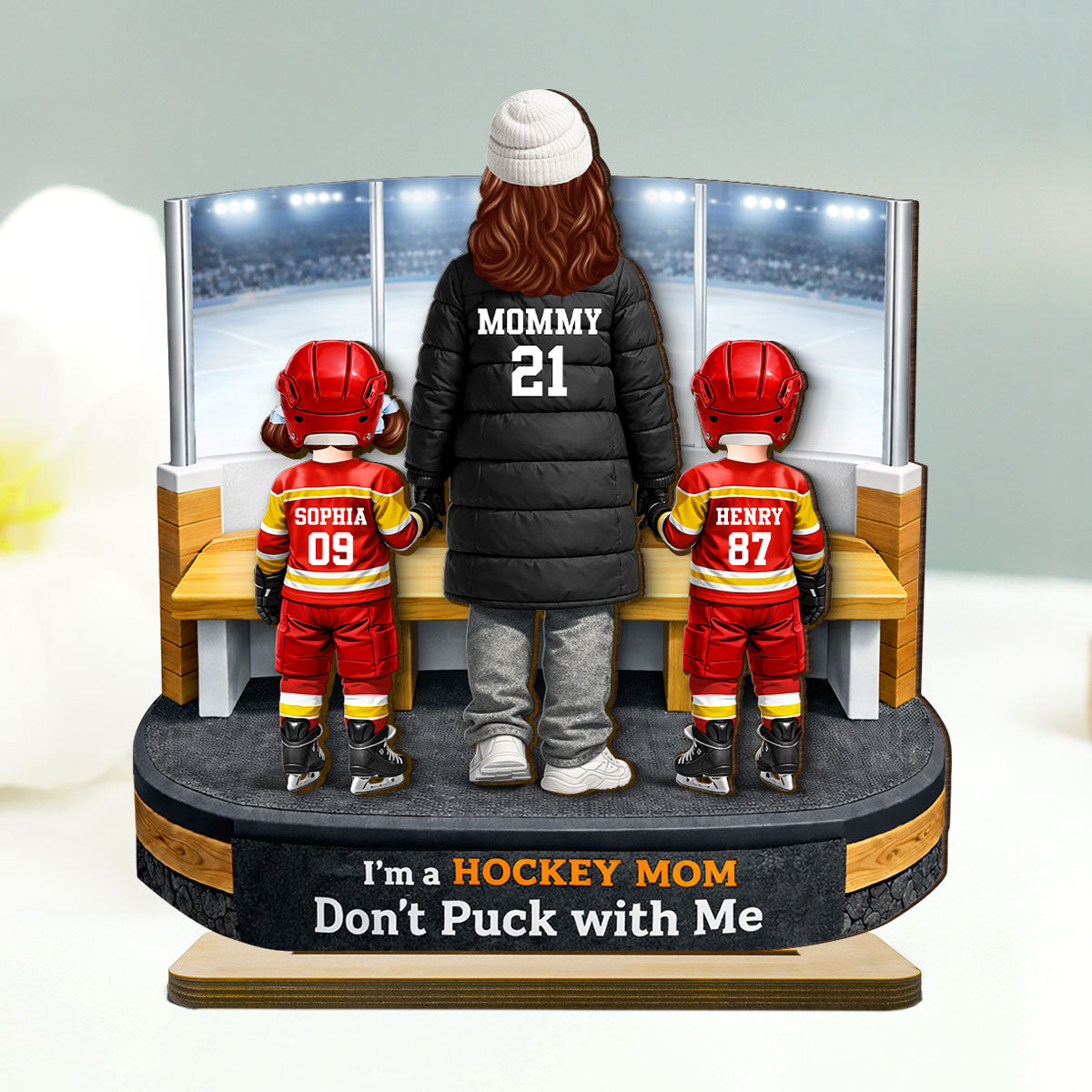 I'm A Hockey Mom Bench Area - Personalized 2-Layered Wooden Plaque - Gift For Hockey Mom