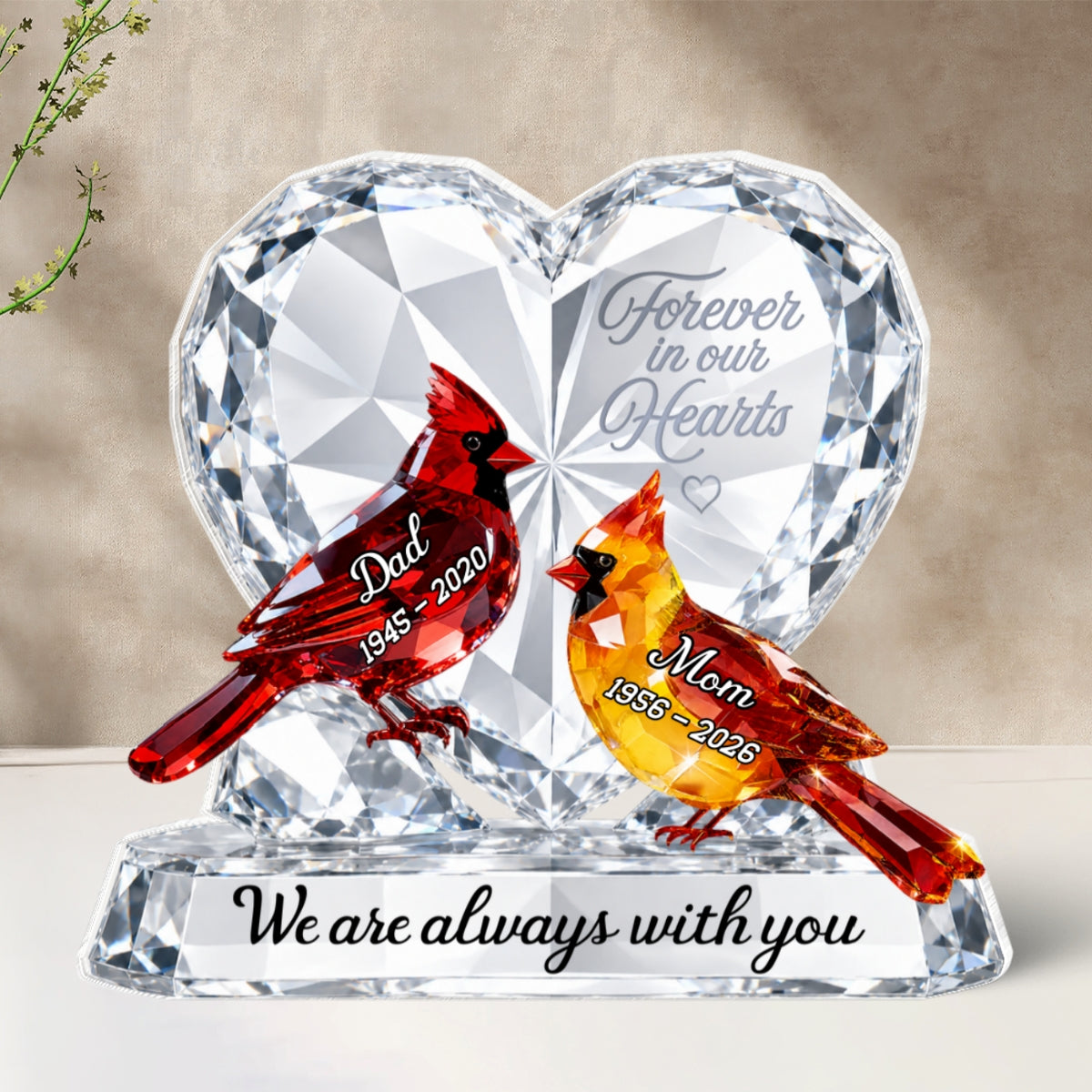 Always With You Cardinals Memorial 2D Flat Printed - Personalized Acrylic Block Plaque - Memorial Gift, Sympathy Gift