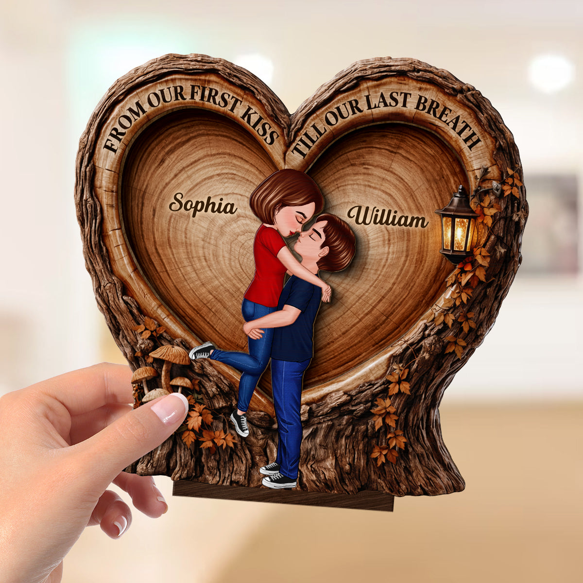 From Our 1st Kiss Till Our Last Breath Kissing Couple - Personalized Wooden Plaque - Heartfelt Rustic Gift for Her, for Him