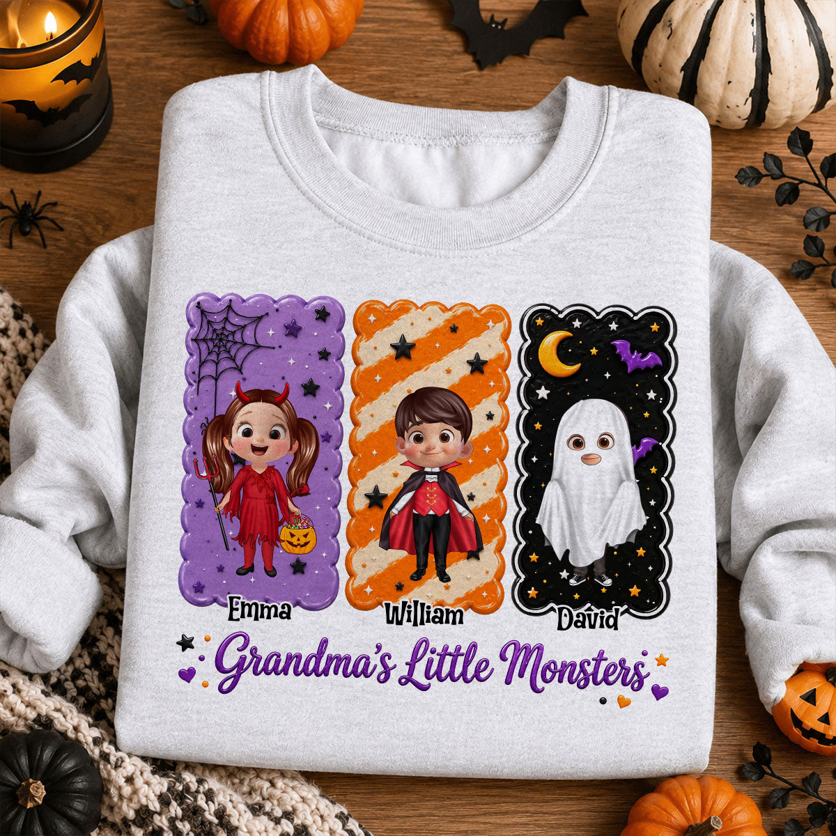 Grandma's Little Monsters Grandkids Halloween - Personalized Shirt - Halloween Gift, Gift For Grandma