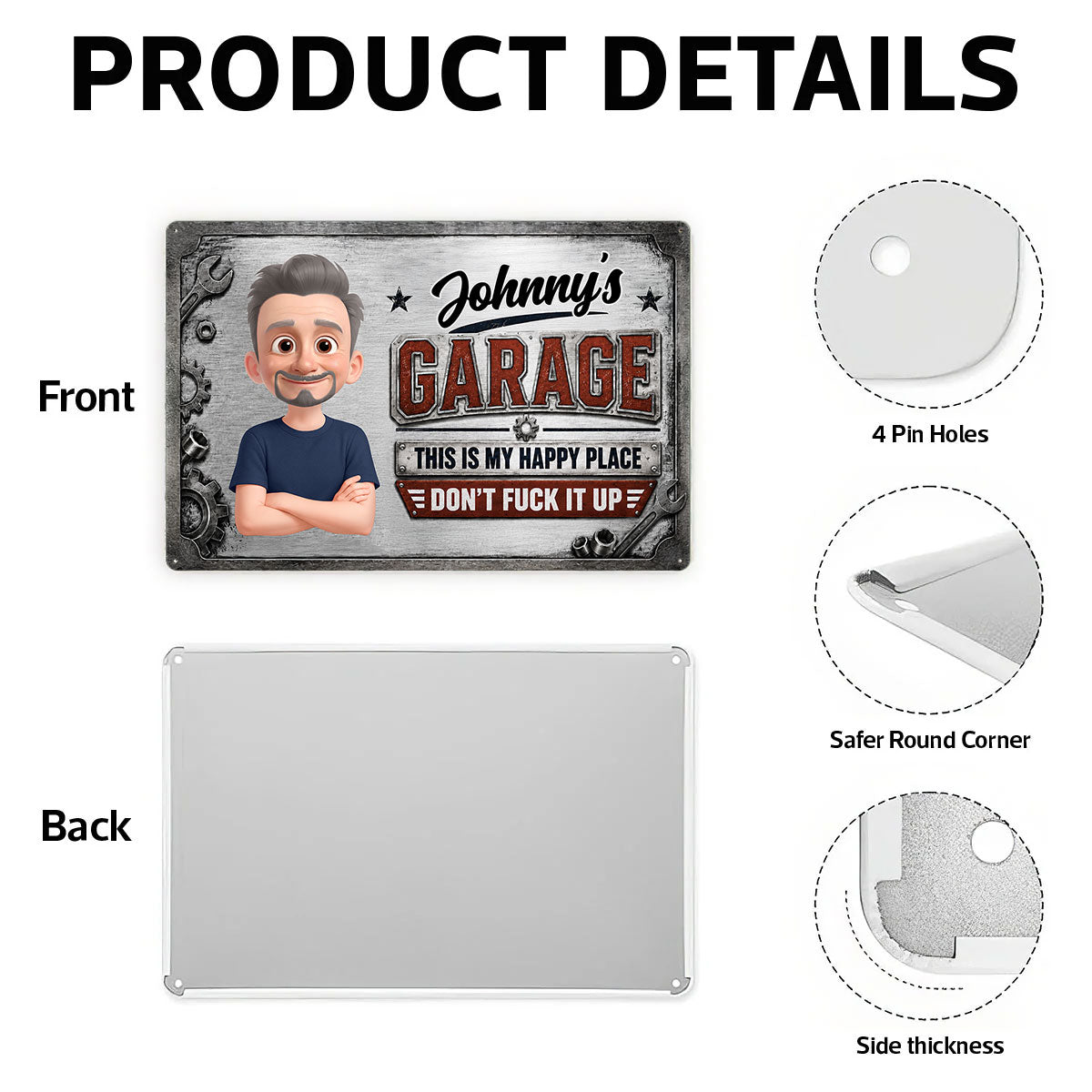 Garage This Is My Happy Place - Personalized Metal Sign - Funny Sarcasm Gift For Man, Dad, Husband, Handyman, Mechanic, Workshop, Man Cave Decor