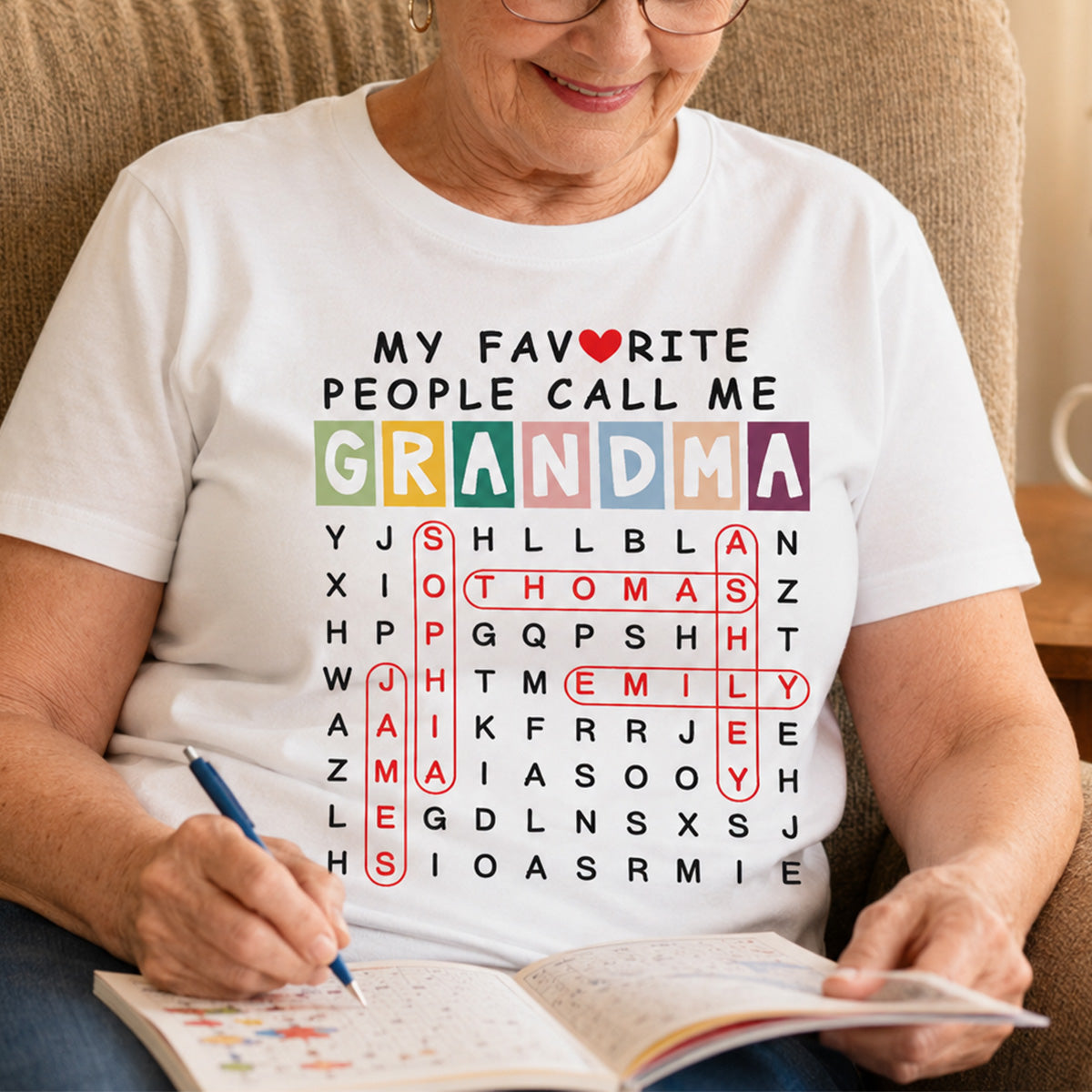 Favorite People Call Me Grandma Word Search Puzzle - Personalized Shirt - Heartfelt Gift For Grandma, Mom