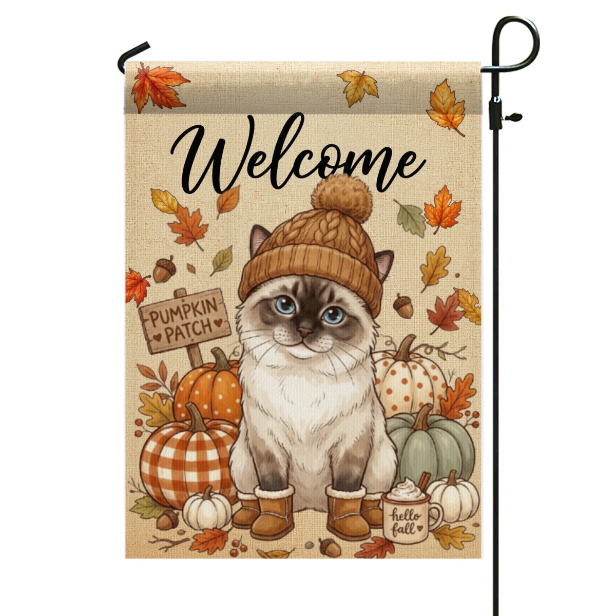 Hello Fall Custom Dog Cat Pet Portrait from Photo - Personalized Garden Flag - Cozy Fall Decor for Pet Lovers
