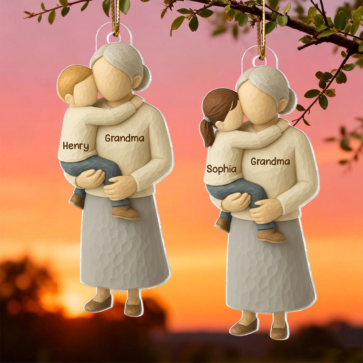 Grandma Hugging Grandkid - Personalized Acrylic Ornament - Heartwarming Christmas Gift for Grandma