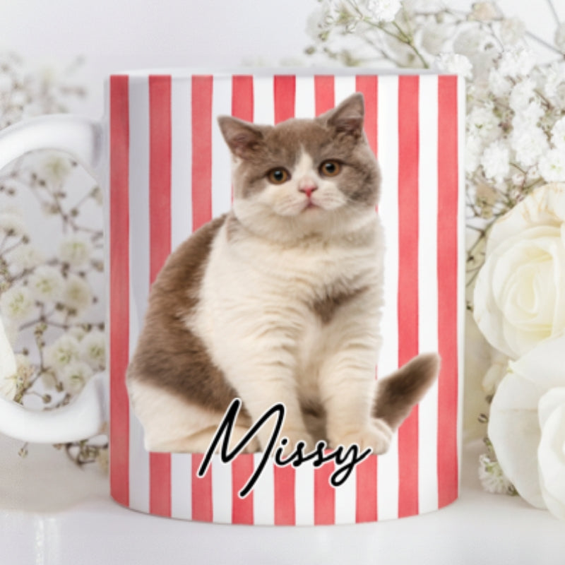 Pet With Classic Stripes Pattern Upload Photo - Personalized Mug - Gift For Dog Lovers, Cat Lovers