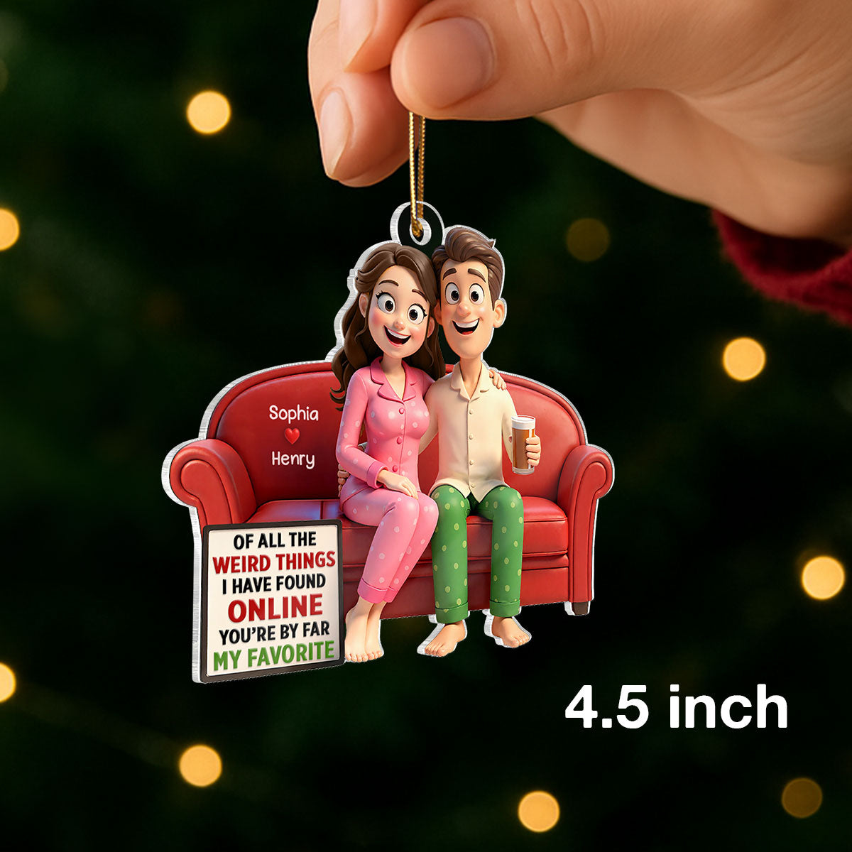 Of All the Weird Things Cartoon Couple - Personalized Acrylic Ornament - Christmas Gift for him, Gift for her