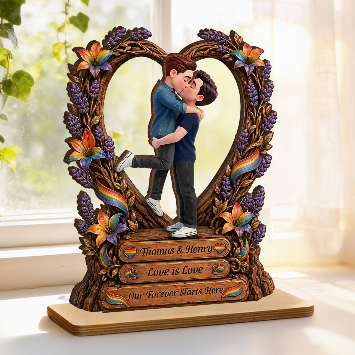 Our Forever Starts Here LGBT+ Couple - Personalized 2-Layered Wooden Plaque - Gift For Couple, Happy Pride Month
