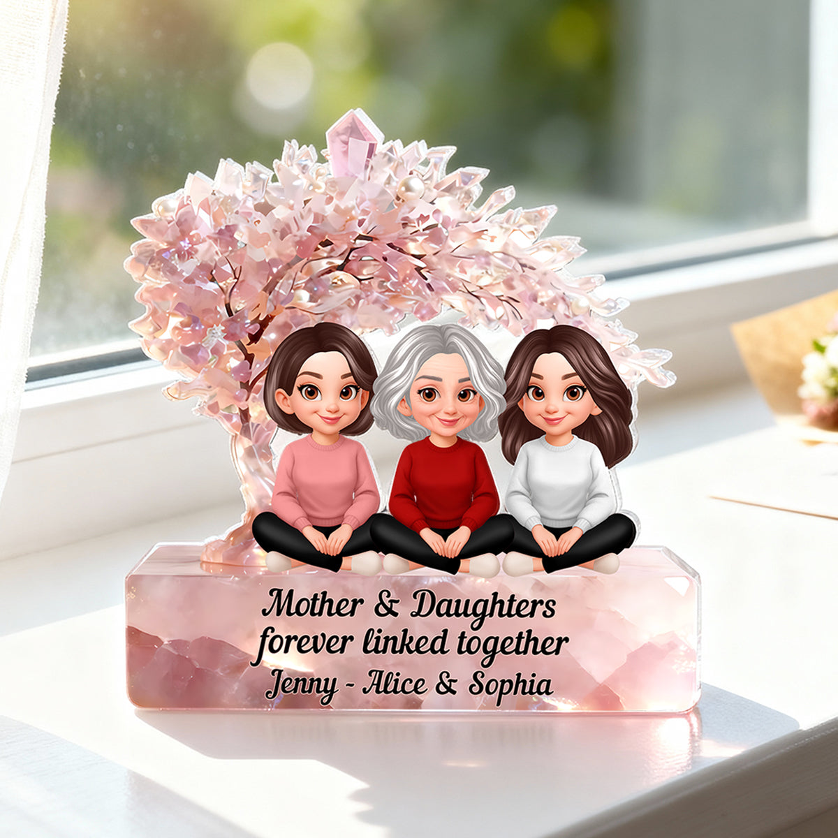 Mother And Daughter Forever Linked Together - Personalized Acrylic Block Plaque - Heartfelt Gift For Mom, Grandma