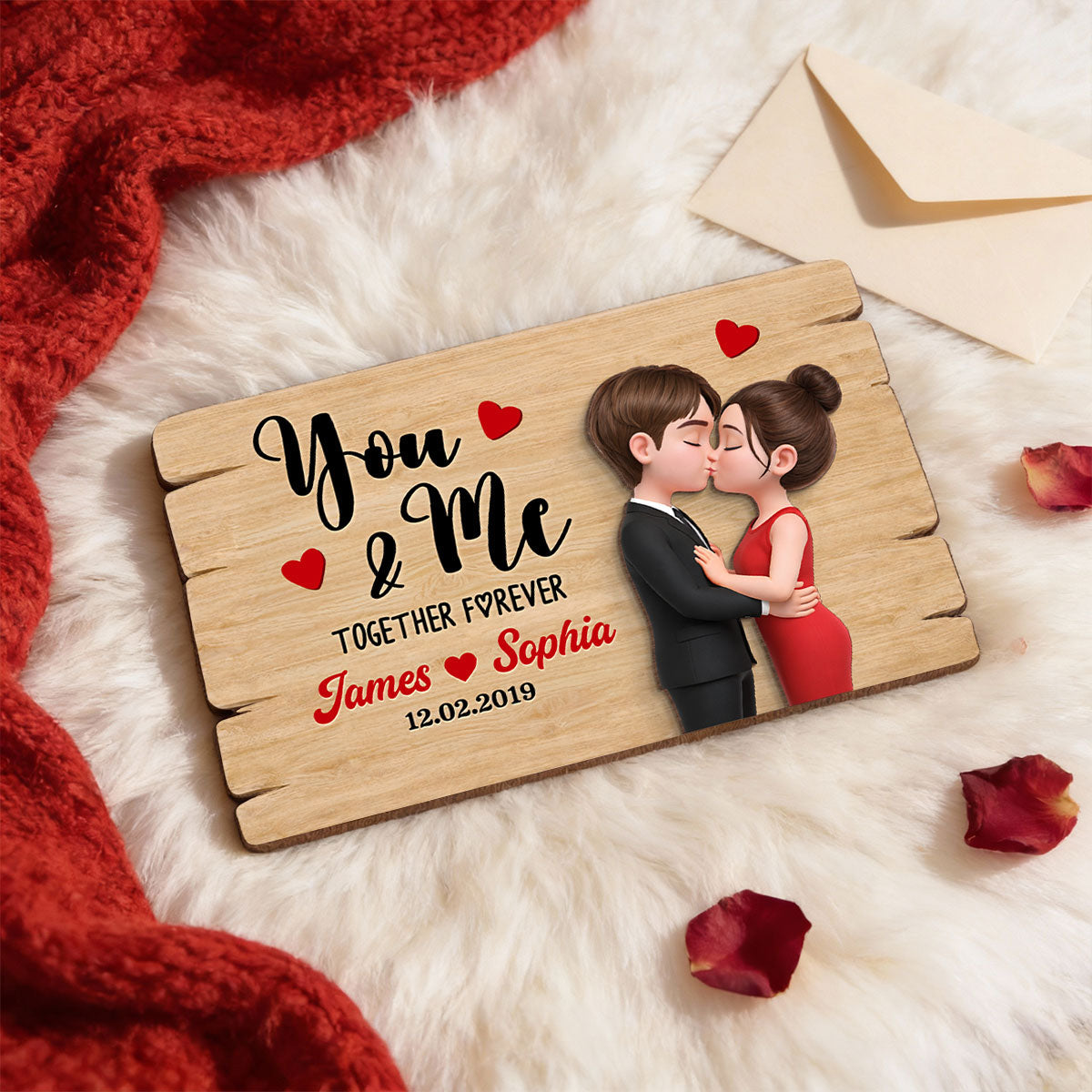 You & Me Together Forever - Personalized 2-Layered Wooden Plaque - Anniversary, Valentine's Day Gift, Gift For Him, Gift For Her
