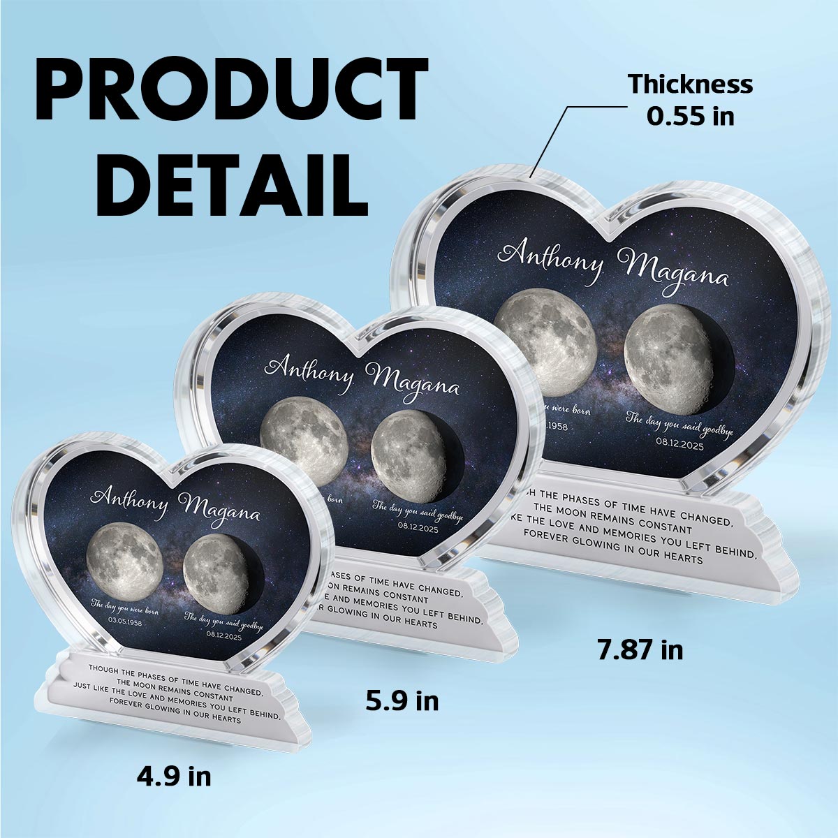 Lost Loved One Moon Phase Art 2D Flat - Personalized Acrylic Block Plaque - Memorial Keepsake Sympathy Gift