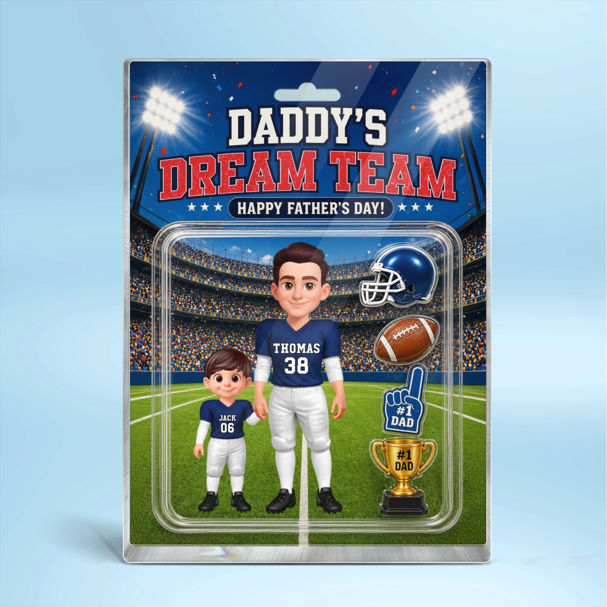 American Football Dad Daddy's Dream Team - Personalized Acrylic Block Plaque -  Gift For Football Dad, Husband