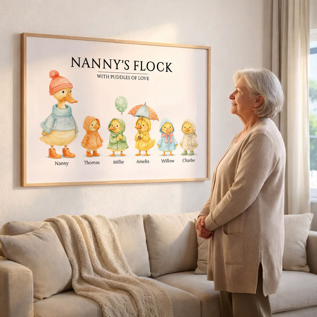 Grandparents Grandma Grandad's Flock with Puddles of Love - Personalised Poster - Gift for Grandma