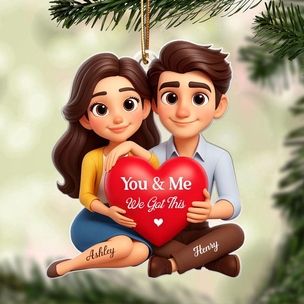Eternal Love Cartoon Couple Sitting - Personalized Acrylic Ornament - Sentimental Gift for him, for her