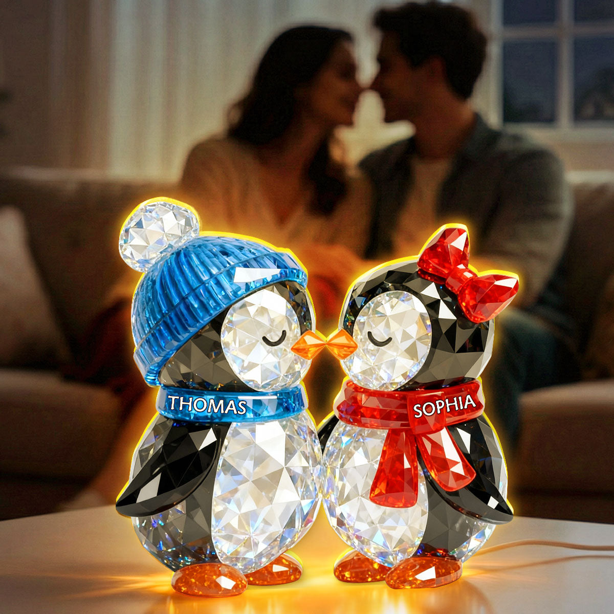 Penguin Couple Eternal Love - Personalized Light Box - Gift for Him, Gift for Her